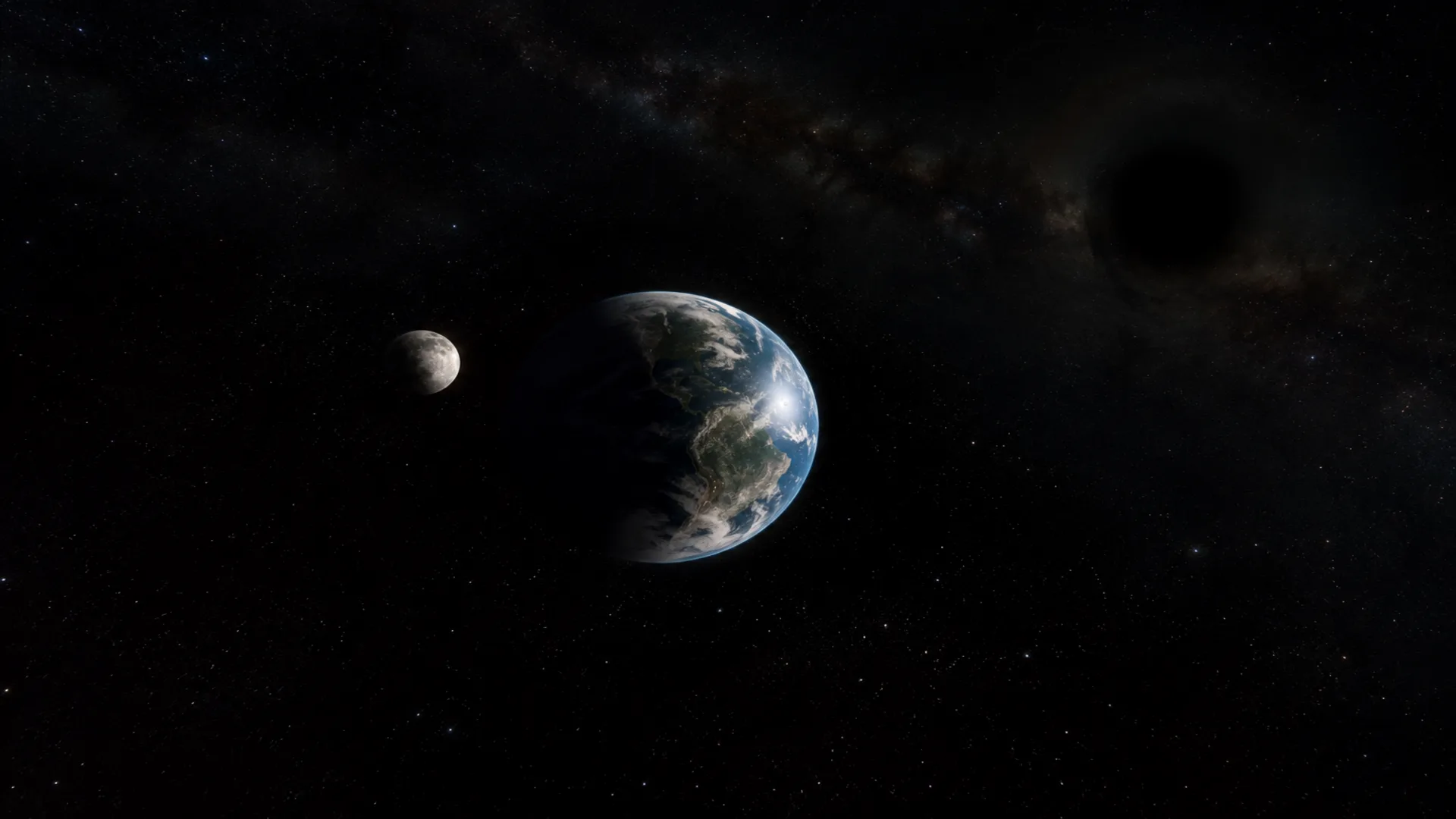 Earth lit by a thin band of light against dark space