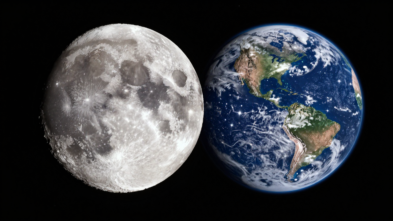 La Luna y la Tierra lado a lado en el espacio